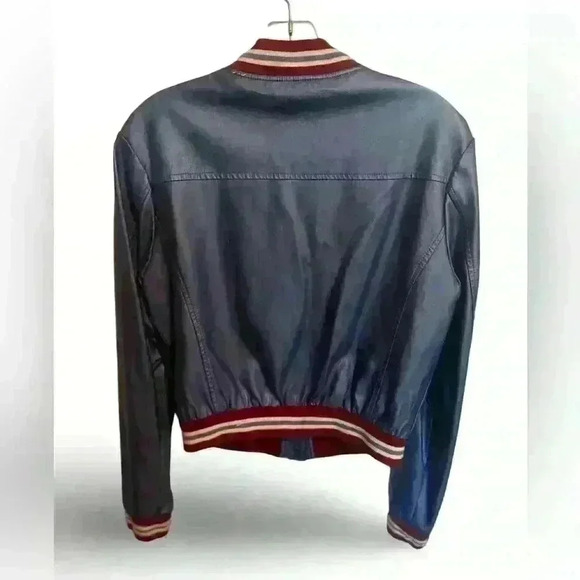 Forever 21 Blue Shiny Bomber Jacket Size Medium - Picture 2 of 3